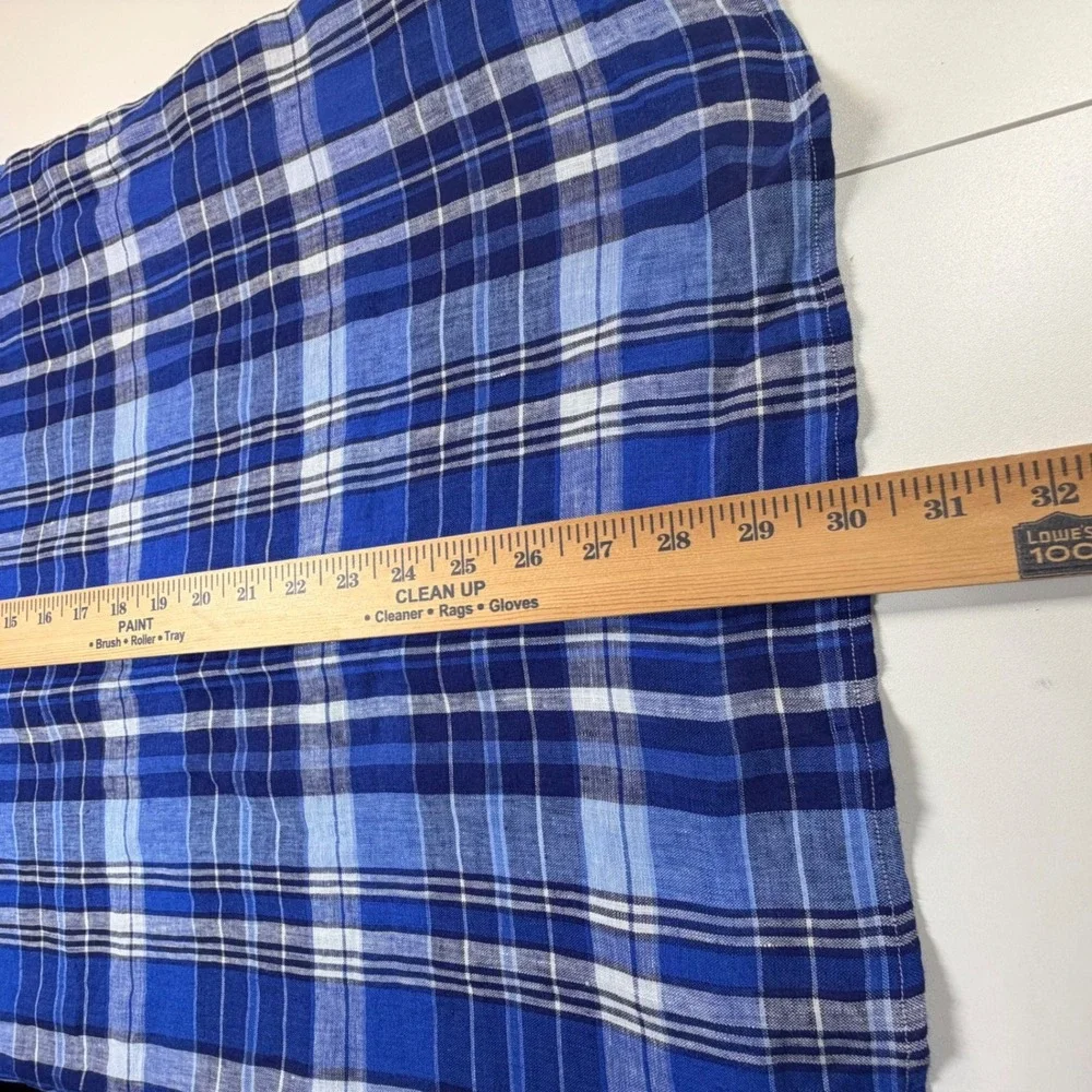 Polo Ralph Lauren Button Down Shirt Mens Medium Blue Plaid Linen Classic Fit
